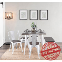 Lumisource BC-OR BKLS VWE Oregon Industrial-Farmhouse Backless Bench in Vintage White Metal and Espresso Bamboo